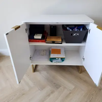 White and Wood Small Cabinet / Nightstand with Shelves