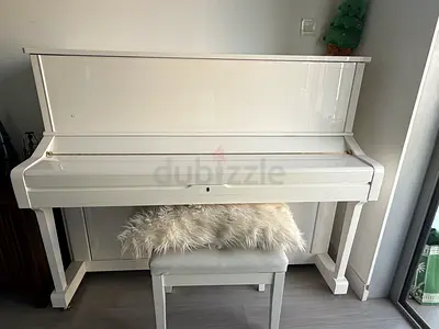White Upright Piano - almost New-  with Bench