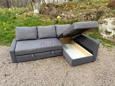 Grey L-shaped Sofa Bed with Storage —  Chaise
