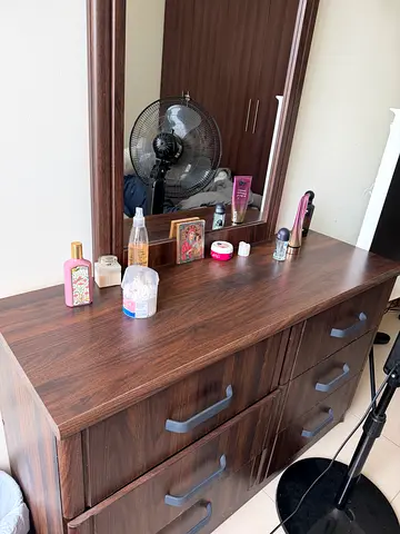 Wooden Dressing Table with Mirror and 6 Drawers - Dark Walnut