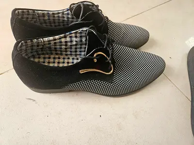 Mens black and white dotted formal lace-up shoes - lightly used