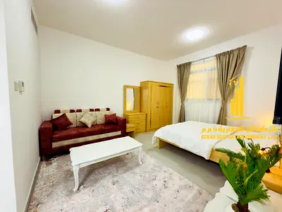 A fully furnished luxury studio with a semi-separate kitchen in a prime location ✨ Ajman Corniche. For monthly rent.