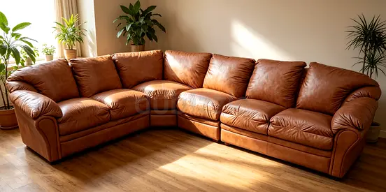 Gently Used Large Brown Leather Corner Sofa — Comfortable 4-Seater Sectional