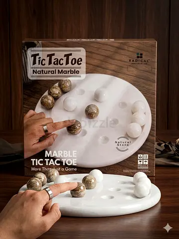 Luxury Natural Marble Tic Tac Toe Game – Handcrafted Stone Board Set for Coffee Table  Living Room
