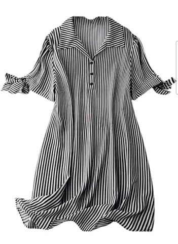Black  White Vertical Stripe Midi Dress  size L, Check my add, If you buy all-discount
