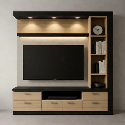 Modern TV Entertainment Unit with Shelves and Drawers