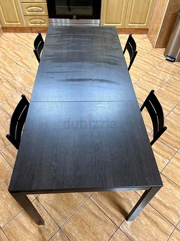Solid Dark Wood Extendable Dining Table with 4 Chairs