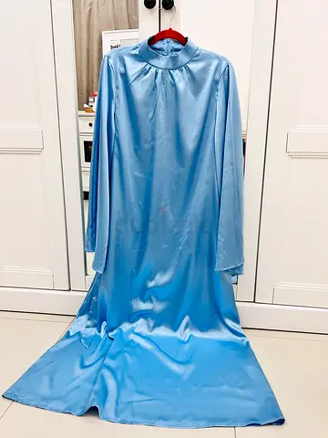 Light Blue Satin Long Sleeve Dress - Shein brand