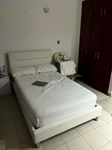 White Faux Leather Double Bed with Headboard - Good Condition
