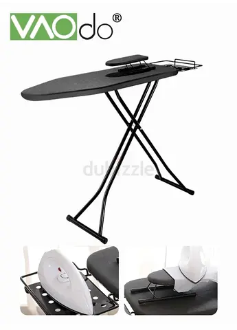 Vaodo Foldable Ironing Board with Iron Rest and Sleeve Attachment - Black