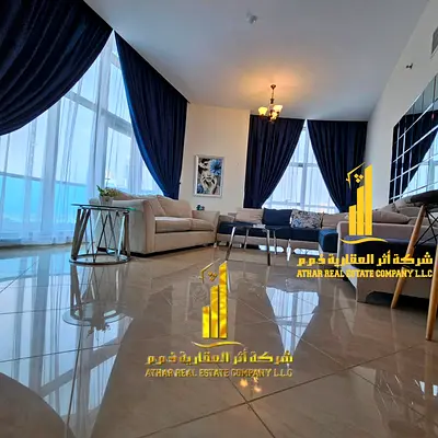 شقة فاخرة  غرفتين وصالة اطلالة بحرية مباشرة  مفروشة فرش فاخر -   للايجار  فى  عجمان - الكورنيش - ابراج الريزيدنس