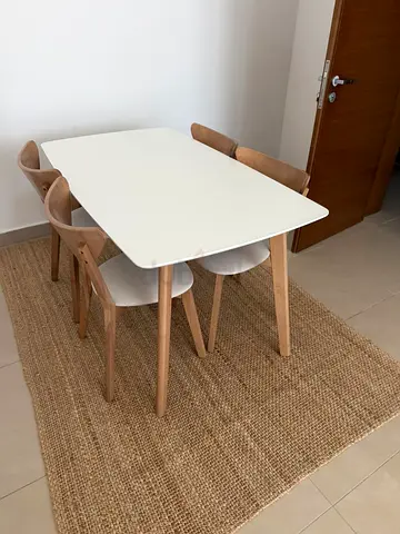 4-seater dining table with chairs, white top  wood finish