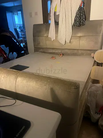 Used Upholstered King Bed Frame with Headboard and Storage Base urgent sale
