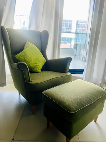 Elegant Armchair with Ottoman  Cushion for Sale