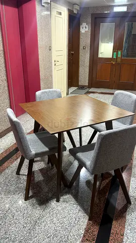 Grey Fabric Dining Chair with Wooden Legs
