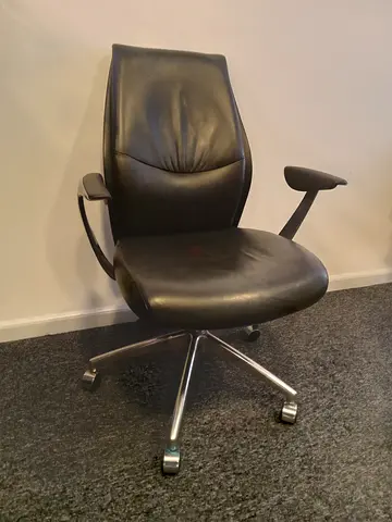 Black Leather Office Task Chair with Armrests and Castor Base