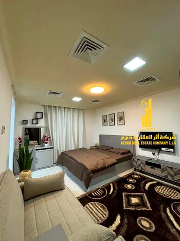 Furnished studio apartment with hotel-style furnishings for monthly rent in Ajman - Al Hamidiya - behind Al Hamidiya Police Station - all bills