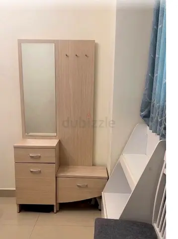 Light Wood Hallway Mirror with Drawers and Hooks - Compact Entryway Unit