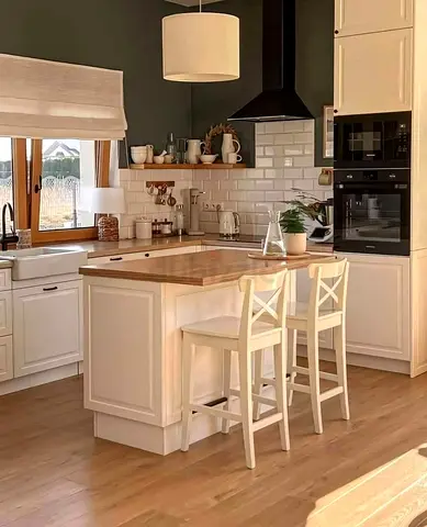 Solid Wood Kitchen Island with Breakfast Bar - Cream Finish