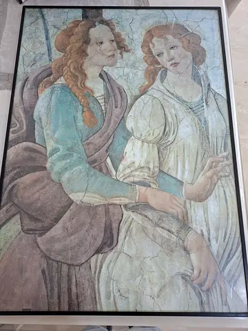 Framed Vintage Fresco-Style Painting of Two Women