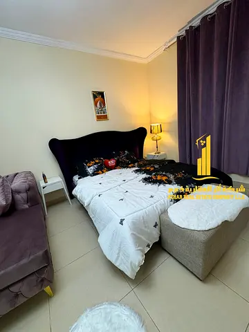 Furnished studio apartment for rent in Ajman, Al Jurf 2, Jasmine Towers. Clean and tidy furnishings. Includes all bills and internet. Fully furnished