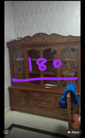 Large Ornate Wooden Display Cabinet / China Cabinet - Solid Carved Design