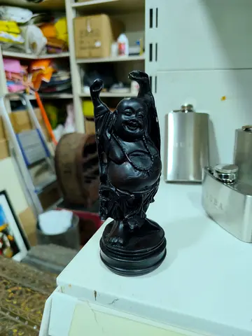 Black Resin Laughing Buddha Statue - Feng Shui Figurine(15cm)