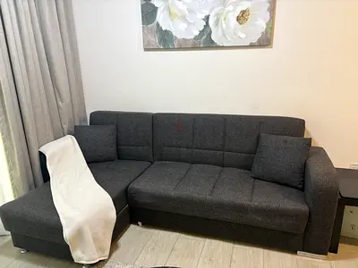 Dark Grey L-shaped Sofabed with Chaise - excellent Condition