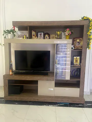 Wooden TV Entertainment Unit with Shelves and Storage - Good Condition