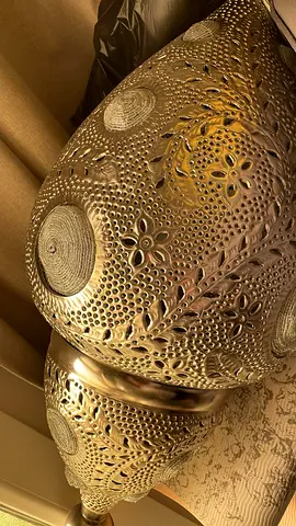 Pair of Large Brass Decorative Vases with Intricate Hand-Punched Motif