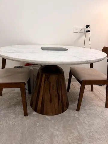 Round Marble Dining Table + 3 Chairs