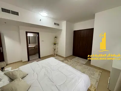 اجمل شقة غرفة وصالة مع بلكونة اطلالة مفتوحة مفروشة فرش  جديد للايجار الشهرى بعجمان - الجرف2 - ابراج الياسمين