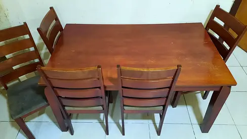 Solid Wood 6-Seater Dining Table with Chairs - Used