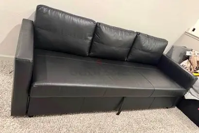 Dark Grey Leather 3-Seater Sofa Bed with Storage - Good Condition