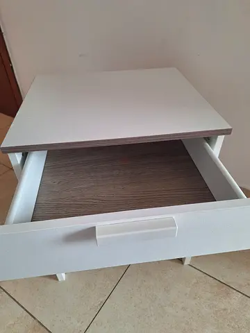 White and wood bedside nightstand with single drawer - good condition
