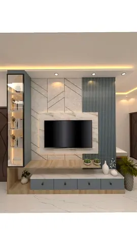 Modern TV Entertainment Unit with Built-in Shelving and LED Lighting