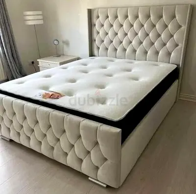 Modern Bedframe stylish design fully customisable Queen size in soft Fabric storage can be install