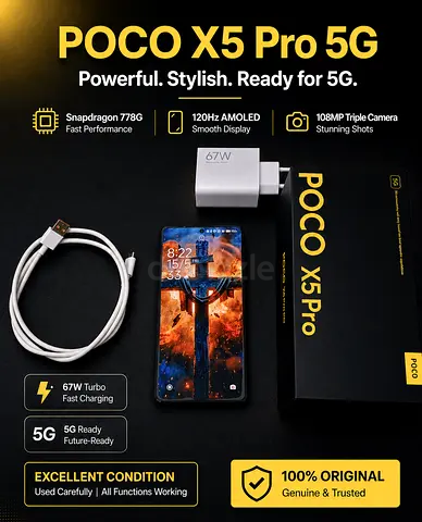 POCO X5 Pro 5G with Charger and Cable - Excellent Condition