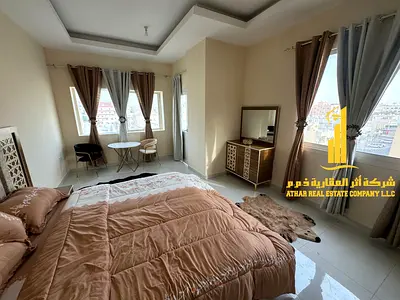 استوديو فاخر بمساحه كبيره مفروش بالكامل بمطبخ منفصل و اطلاله مفتوحه✨عجمان النعيميه . للإيجار الشهري.الإيجار يشمل الفواتير والإنترنت