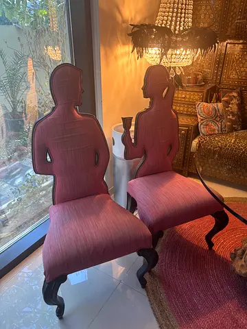 Pair of Vintage Carved Wooden Accent Chairs with Pink Upholstery