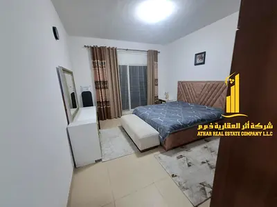 Luxury one-bedroom apartment with a balcony and open views. Ajman, Jasmine Towers. available for monthly rent.