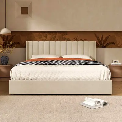 Modern Bedframe stylish design fully customisable Queen size in soft Fabric storage can be install