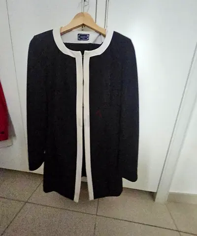 Navy Blue Womens Blazer with White Trim and skirt  - Size Large