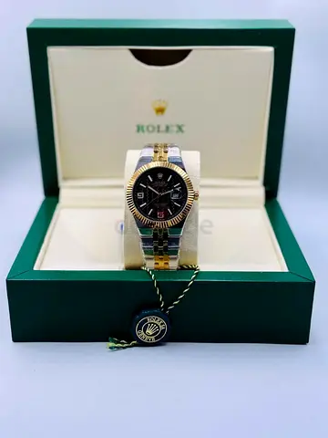 Rolex Two-Tone Stainless Steel and Gold Watch with Black Dial (With Box)