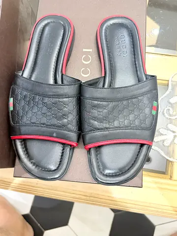 Brand New Authentic Black Gucci-style Leather Slides — Size 43.5