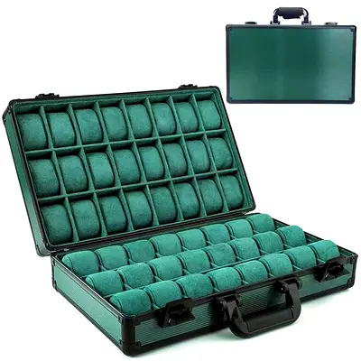 Green Aluminum Watch Storage Case - 48 watches storage suitcase Cushion Slots (Briefcase Style)