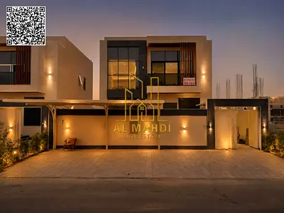 Luxury villa for sale in Al Helio area, designed with a modern style and super deluxe finishing, perfect for those seeking comfort and elegance. The v
