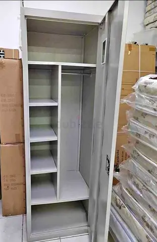 Metal Wardrobe Cabinet with Shelves and Hanging Rail - Light Grey