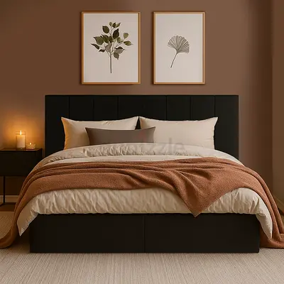 Modern Upholstered Bed Frame with Padded Headboard