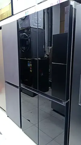 Black Glass Door Refrigerator - 4-Door Spacious Fridge (Used)